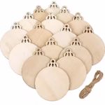 20 Pieces Christmas Wooden Baubles Round Wood Slices Wood Disc Hanging Ornaments Baubles for DIY Crafts Christmas Tree Decoration