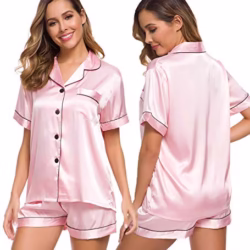 SWOMOG Pyjamas for Women Silk Satin Pyjama Bride Pjs Set Two Piece Pj Sets Button Down Sleepwear Loungewear