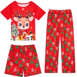 Fanient Girls Pyjamas Sets Colorful Printed Sleepwear Short Sleeve Nightwear Pjs 3 Piece Sets 7-14 Years