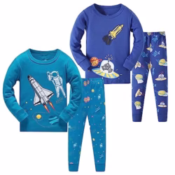Pyjamas for Boys Dinosaurs Rockets Shaks Truck Long Sleeve 4-Piece Sleepwear 2-14 Years Pajama Set