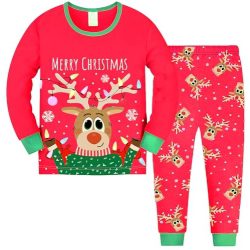 Kids Christmas Pyjamas Boys Girls Xmas Santa Claus Reindeer Snowmen Bear Pjs Set Children Sleepwear Cotton Long Sleeve Nightwear 2 Piece Outfit Clothes Set Age 2-12 Years Old