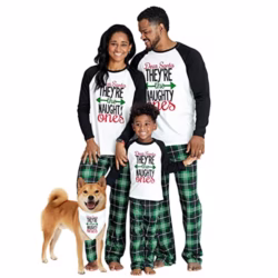 IFFEI Christmas Pyjamas Matching Family Pajamas Sets Xmas Pjs Letter Print Tops and Plaid Pants Sleepwear Nightwear for Women Men Kids Baby Pet
