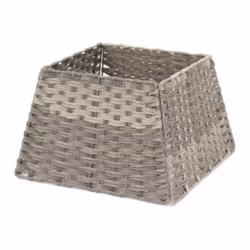 Christmas Village Rattan Tree Skirt Wicker Stand Base Festive Xmas Basket Cover Decor Perfect for Indoor Home & Office Floor Use, Tidy Decor – Folds for Easy Storage - GREY (SQUARE)