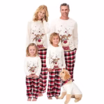 Family Matching Pyjamas Set - Christmas Reindeer Print PJs with Plaid Trousers for Adults, Kids & Pet