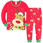 Boys Girls Christmas Pyjamas Kids Xmas Pjs Set Santa Claus Reindeer Snowmen Bear Car Print Nightwear Children Crewneck Cotton Long Sleeve Sleepwear 2Pcs Clothes Set Age 2-12 Years Old