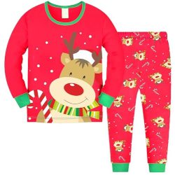 Boys Girls Christmas Pyjamas Kids Xmas Pjs Set Santa Claus Reindeer Snowmen Bear Car Print Nightwear Children Crewneck Cotton Long Sleeve Sleepwear 2Pcs Clothes Set Age 2-12 Years Old