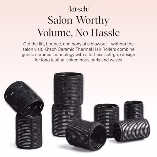 Kitsch Ceramic Thermal Hair Rollers Set 8pcs - Hair Curlers Rollers for Perfect Curls, Hot Rollers kit for long hair, Hair rollers for long hair, Hair Curler & Hair Roller, Ceramic Coated Core, Black - Image 2