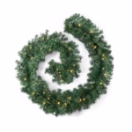 2.7m LED Pre-Lit Christmas Garland Decorations, 9FT Green Garland Illuminated with 30 Warm LED Lights, Garland Artificial Greenery Holiday Decor for Indoor Outdoor