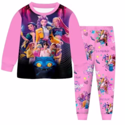 2025 K D-emons H-unters Pyjamas Sets Girls Long Sleeve 2 Pieces Pjs Set Music Party Pajamas Nighties Cartoon Sleepwear Kids Pyjamas Merch Clothes Long Sleeve Party Nighties Halloween Dress Up