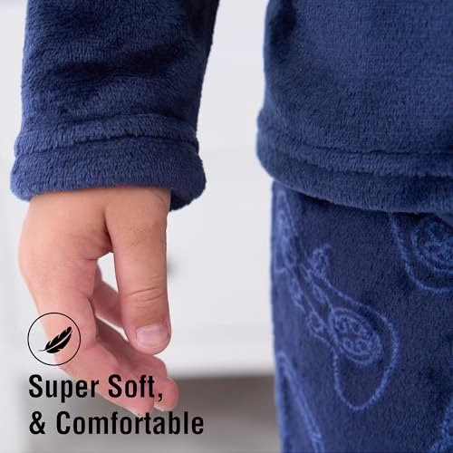The Essentials Wardrobe Boys Fleece Pyjama Set Thick Fleece Long Sleeve Top & Bottom Pants Sleepwear Pjs Loungewear Nightwear for Kids Soft & Comfortable Top & Trousers 4-13 - Image 4