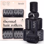 Kitsch Ceramic Thermal Hair Rollers Set 8pcs - Hair Curlers Rollers for Perfect Curls, Hot Rollers kit for long hair, Hair rollers for long hair, Hair Curler & Hair Roller, Ceramic Coated Core, Black