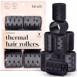 Kitsch Ceramic Thermal Hair Rollers Set 8pcs - Hair Curlers Rollers for Perfect Curls, Hot Rollers kit for long hair, Hair rollers for long hair, Hair Curler & Hair Roller, Ceramic Coated Core, Black