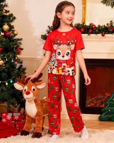 Fanient Girls Pyjamas Sets Colorful Printed Sleepwear Short Sleeve Nightwear Pjs 3 Piece Sets 7-14 Years - Image 5