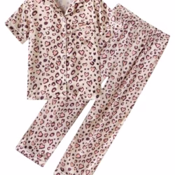 Fanient Girls Silk Pyjamas Set Colorful Printed Sleepwear Button-Down Pjs Short Sleeve Satin Nightwear for Girl 7-14 Years
