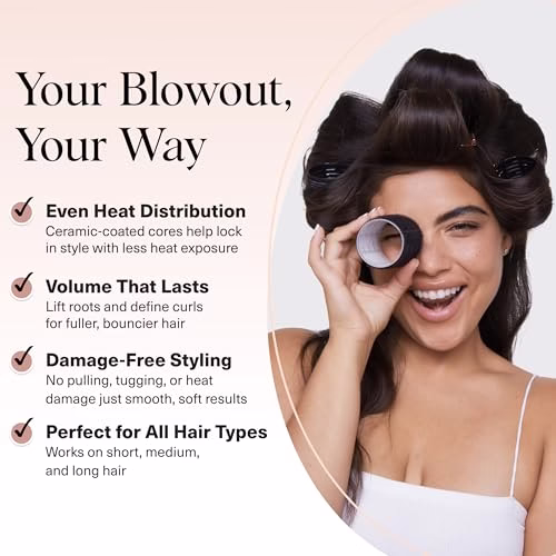 Kitsch Ceramic Thermal Hair Rollers Set 8pcs - Hair Curlers Rollers for Perfect Curls, Hot Rollers kit for long hair, Hair rollers for long hair, Hair Curler & Hair Roller, Ceramic Coated Core, Black - Image 3