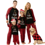 Family Matching Christmas Pyjamas Set Matching Family Pajamas Sets Xmas Pjs Sleepwear Christmas PJ's with Deer Letter and Plaid Santa Claus Printed Holiday Long Sleeve Loungewear
