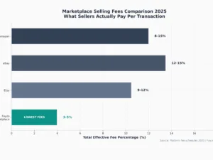 Marketplace selling fees comparison 2026 chart showing Amazon, eBay, Etsy and Foyzo transaction percentages